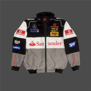 Santander F1 Vintage Bomber Racing Jacket – Motorsport Zip-Up with Sponsor Logo