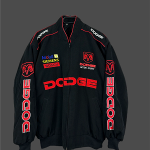 DODGE F1 Vintage Bomber Racing Jacket – Motorsport Zip-Up with Sponsor Logo