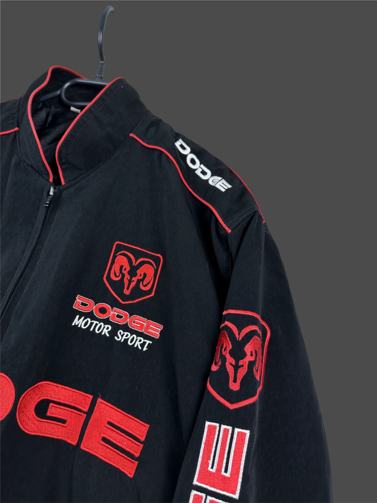 DODGE F1 Vintage Bomber Racing Jacket – Motorsport Zip-Up with Sponsor Logo - Image 3