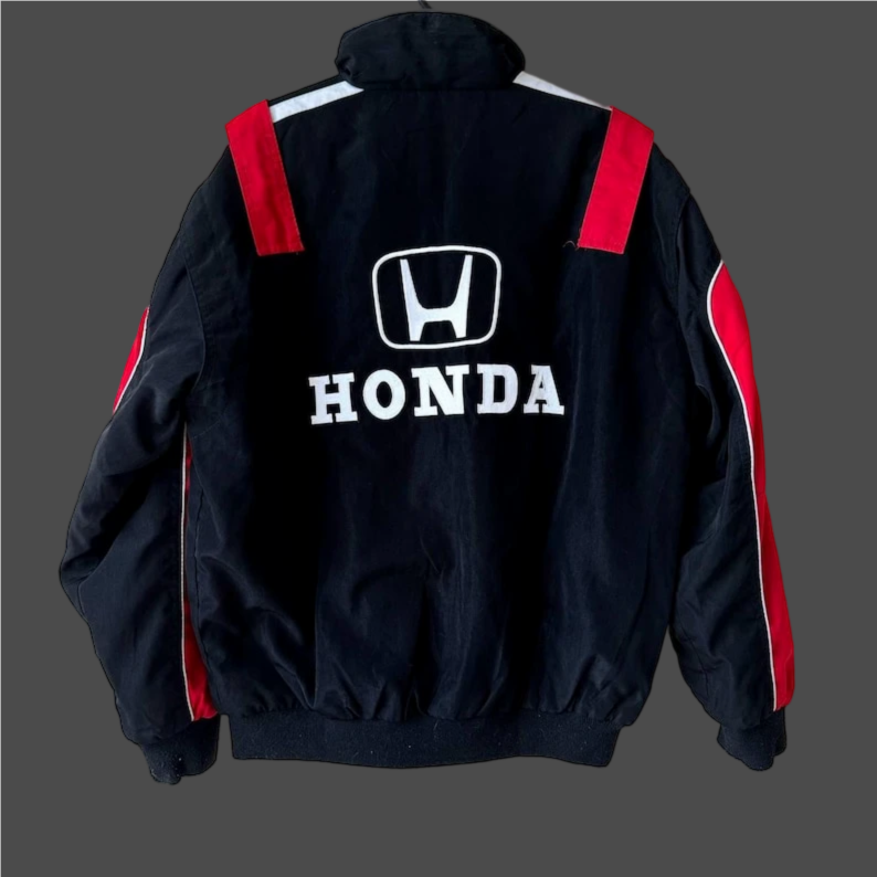 Honda F1 Vintage Bomber Racing Jacket – Motorsport Zip-Up with Sponsor Logo - Image 2