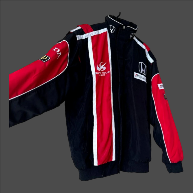 Honda F1 Vintage Bomber Racing Jacket – Motorsport Zip-Up with Sponsor Logo - Image 3