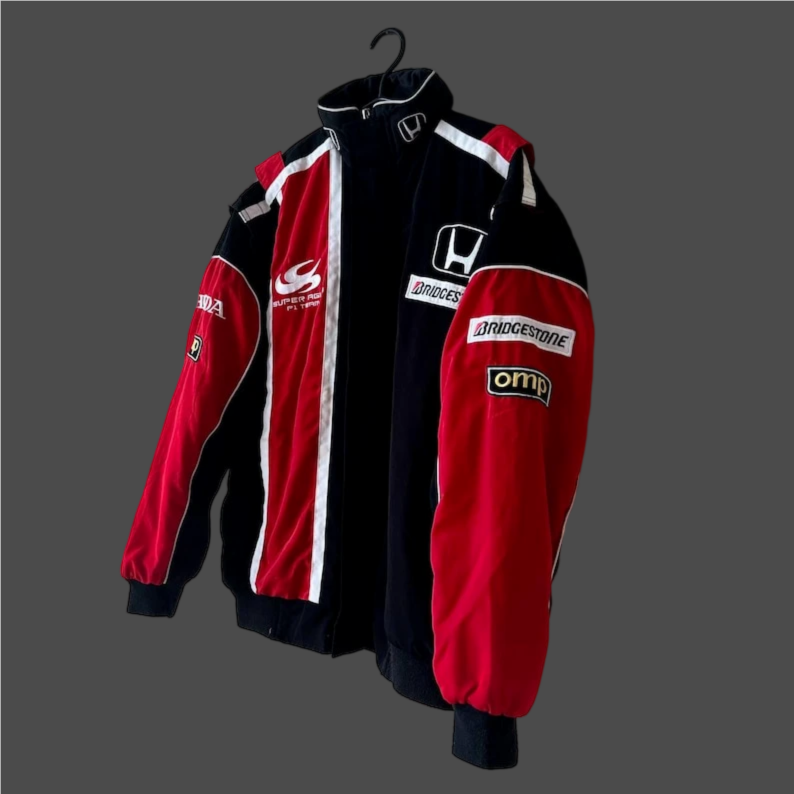Honda F1 Vintage Bomber Racing Jacket – Motorsport Zip-Up with Sponsor Logo - Image 4