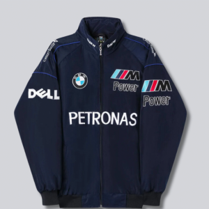 PETRONAS 90’s Ashfield Jacket – Vintage Bomber Racing Jacket – BMW Motorsport Zip-Up with Sponsor Logos