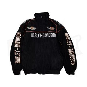 Harley Davidson Exclusive Limited Edition Retro F1 Racing Jacket_1 – Vintage Bomber Racing Jacket – BMW Motorsport Zip-Up with Sponsor Logos