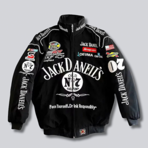 JACK DANIEL’S Vintage Bomber Racing Jacket – Motorsport Zip-Up with Sponsor Logos