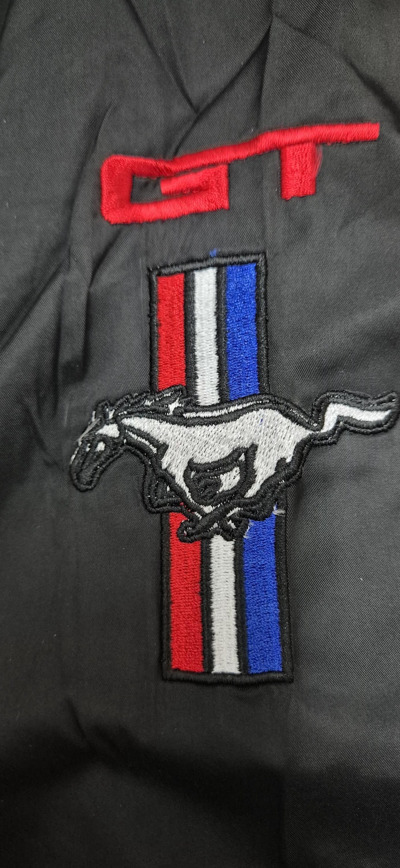 Mustang Shelby F1 Vintage Bomber Racing Jacket - Black– Motorsport Zip-Up with Sponsor Logo - Image 4