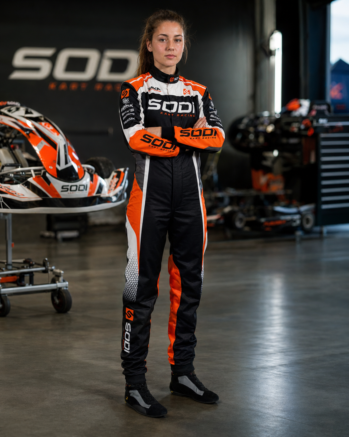 Custom 2026 kart racing suit, go-kart suit, motorsport racing overall, professional racing suit, karting apparel, racing driver suit, FIA style kart suit, sublimated racing suit, sponsor logo racing suit, lightweight karting suit, breathable racing overall, padded motorsport suit, custom racing overalls, premium kart racing gear, Monster Energy suit, McLaren racing suit, Audi Sport suit, black racing suit, orange racing suit, racing jumpsuit, kart driver apparel
