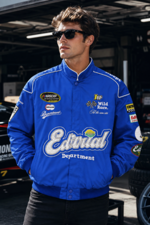 Y2K F1 Bomber Jacket – Retro racing-inspired design, high-quality embroidery, premium materials, unisex oversized fit, bold motorsport aesthetic, lightweight & durable, collector’s edition, perfect for casual wear or gifting, nostalgic 90s streetwear style, embroidered patches, trendy and stylish outerwear, ideal for racing fans, statement piece for men & women, classic yet modern fashion, must-have for vintage lovers- Subaru jacket
